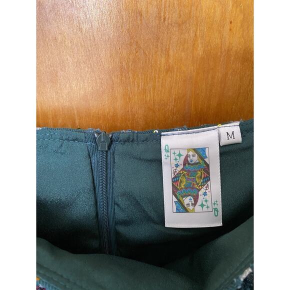 Queen Of Sparkles Green Drop Waist Denim Sequin Dress Puff Sleeves Mini Size M - Picture 6 of 8